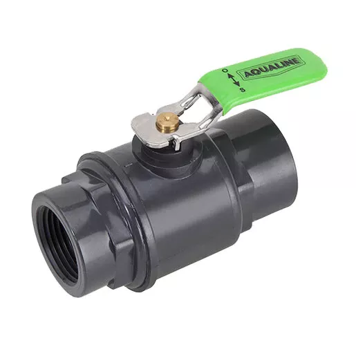 Aqualine 1-1/2 in. Plastic Ball Valve w/ Stainless Steel Lever Handle, Threaded, Gray Sch 80